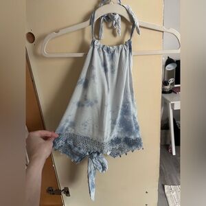 Light Blue Tie-Dye Adjustable Halter Top
